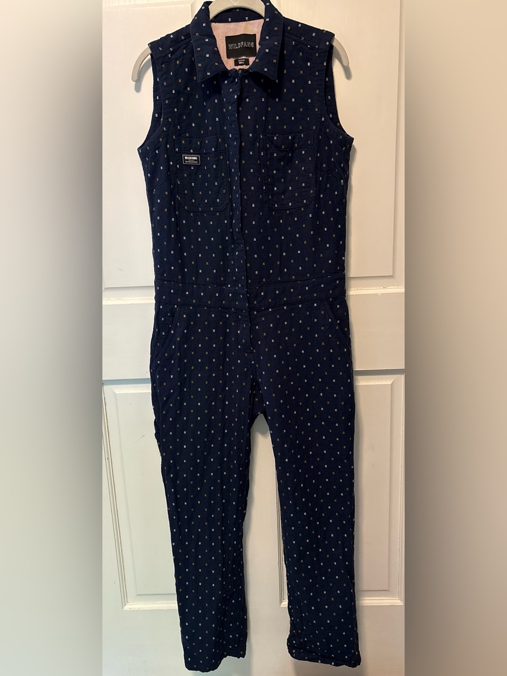 Wildfang Essential sleeveless coverall navy cotton jumpsuit romper women s small - Picture 2 of 7